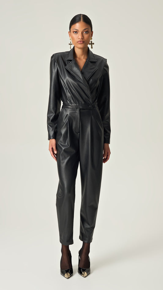 NOIR AUTHORITY SOFT LEATHER JUMPSUIT