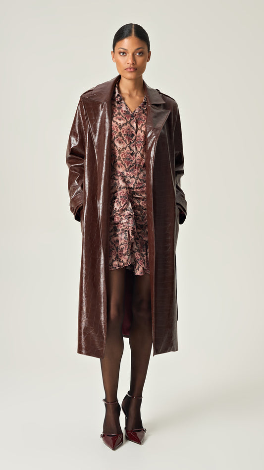 COCOA CROCO LEATHER TRENCH COAT